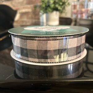 NWT Members Mark Premium Wired Ribbon Black & Cream Checkered 50 Y x 1.5”